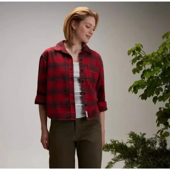 100% COTTON ALPINE DESIGN NWT SIZE L hike red bison plaid BUTTON SHIRT - Picture 2 of 7